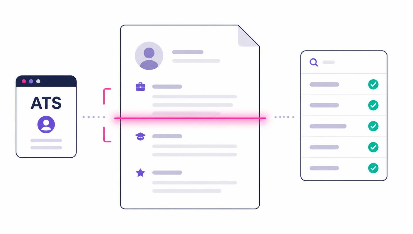 Illustrazione di un ATS che scansiona un CV e associa le parole chiave a campi strutturati