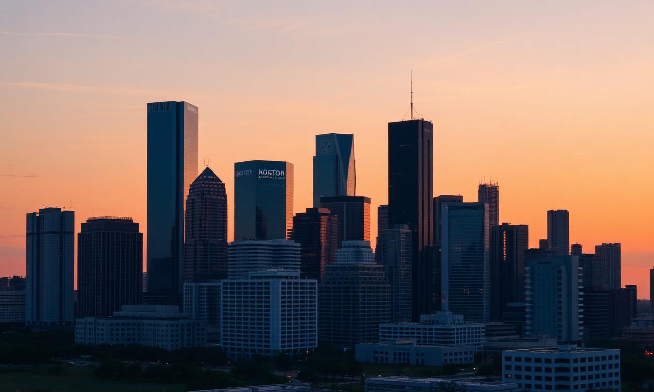 Houston Texas downtown skyline at dusk
