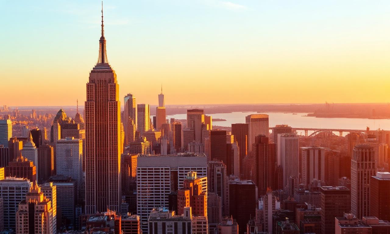 New York City skyline at golden hour with the Empire State Building