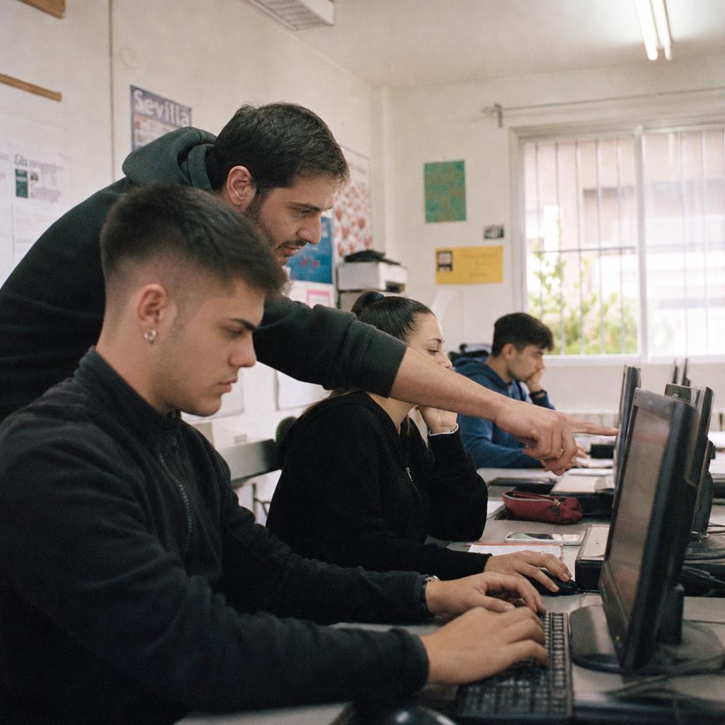 VET students working in an IT workshop in Seville