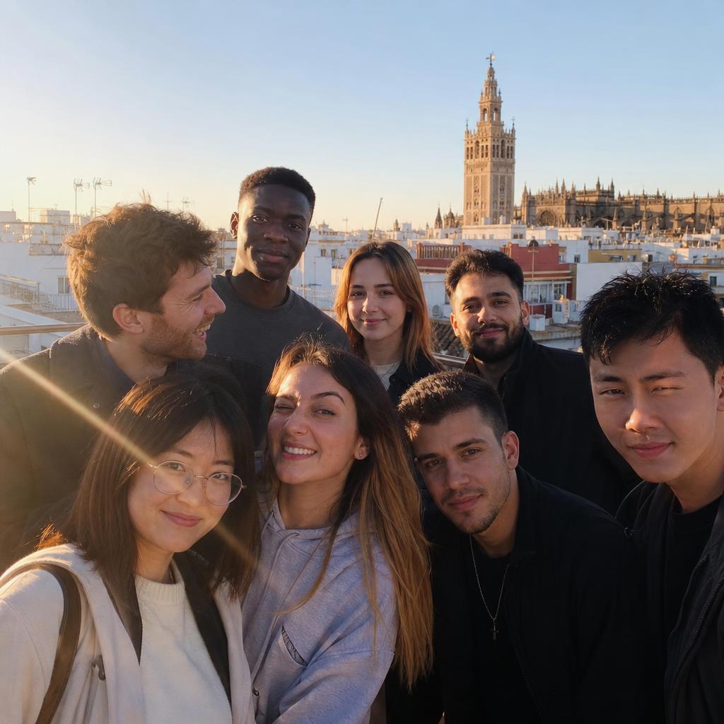 Group photo on a Seville rooftop terrace